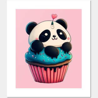 Kawaii Cute cupcake Panda Posters and Art